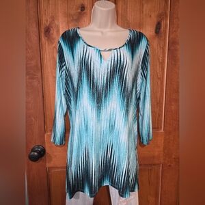 Notations Teal and Black Tunic Top
